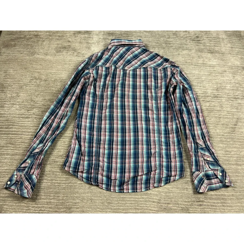 True Religion Shirt Mens XXL Blue Plaid Western Pearl Snap ML4BL68MDHP Cotton